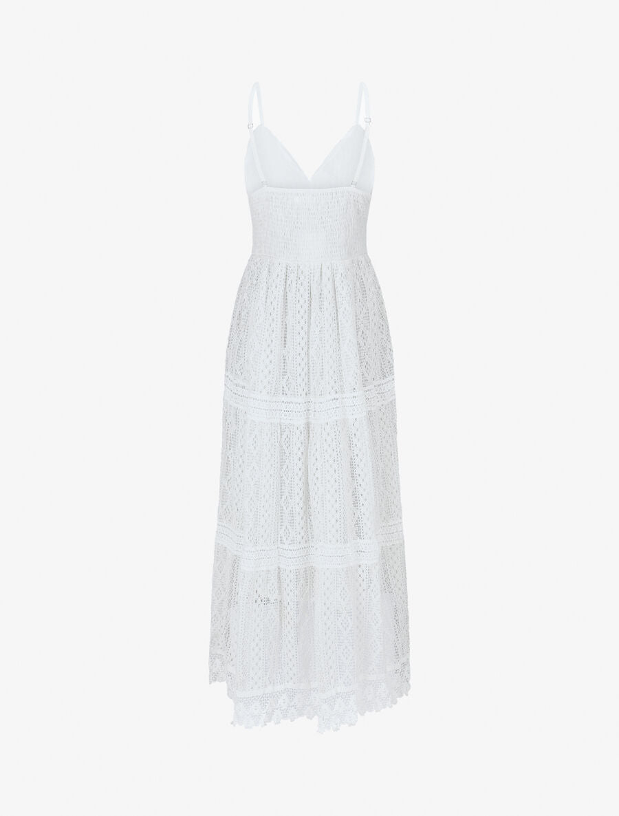 Robe longue crochet à détail pompons - Blanc - 2