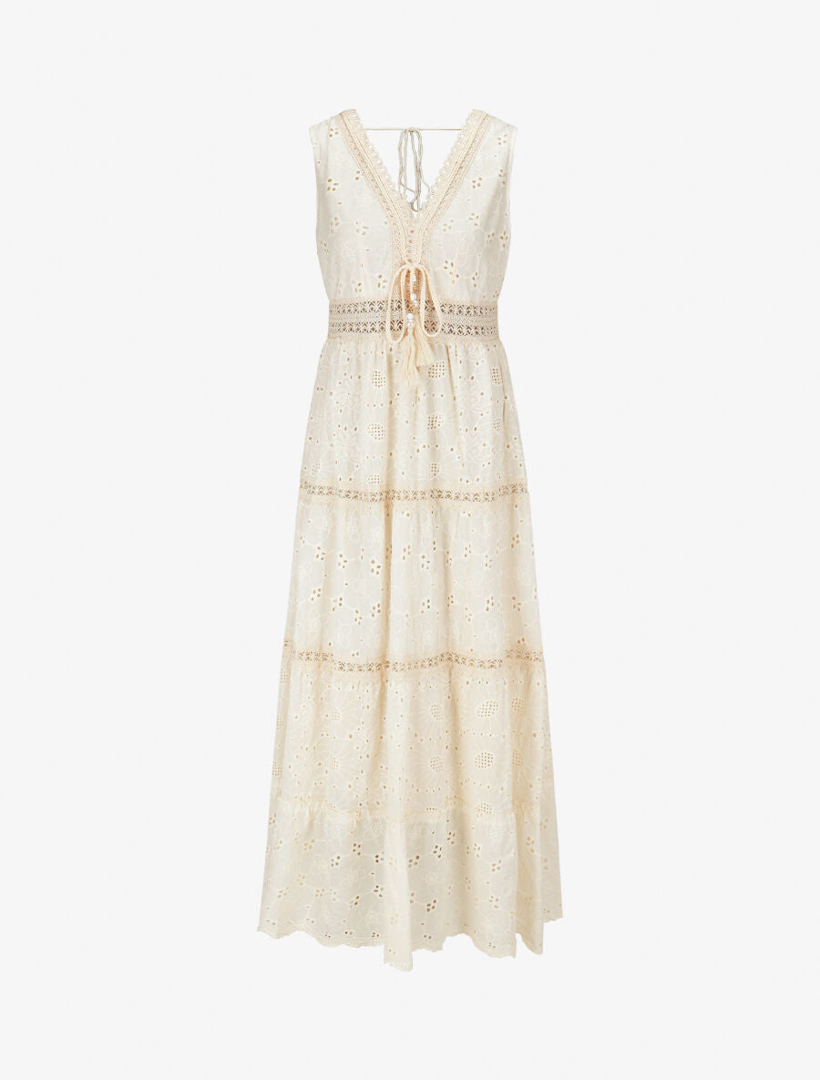 Robe longue à broderies et perles - Ivoire - 1