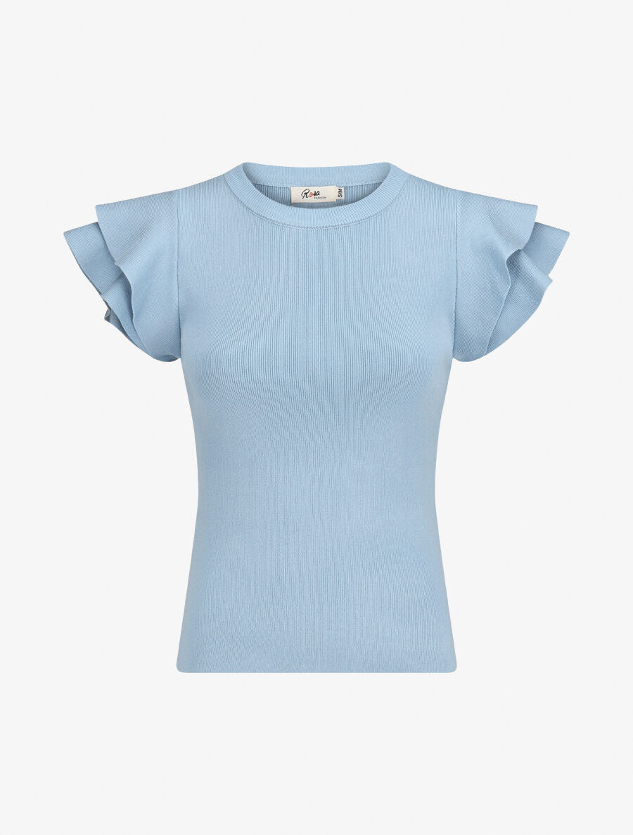 Top ajusté en maille mancherons volantés - Bleu ciel - 1