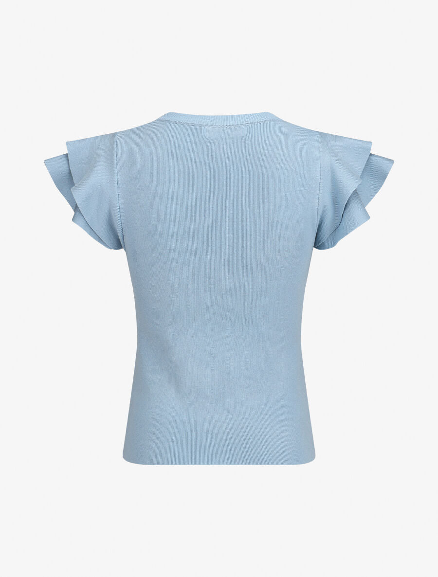 Top ajusté en maille mancherons volantés - Bleu ciel - 2