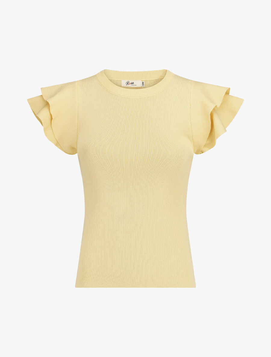 Top ajusté en maille mancherons volantés - Jaune pastel - 1