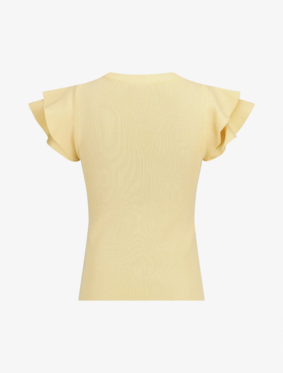 Top ajusté en maille mancherons volantés - Jaune pastel - 2