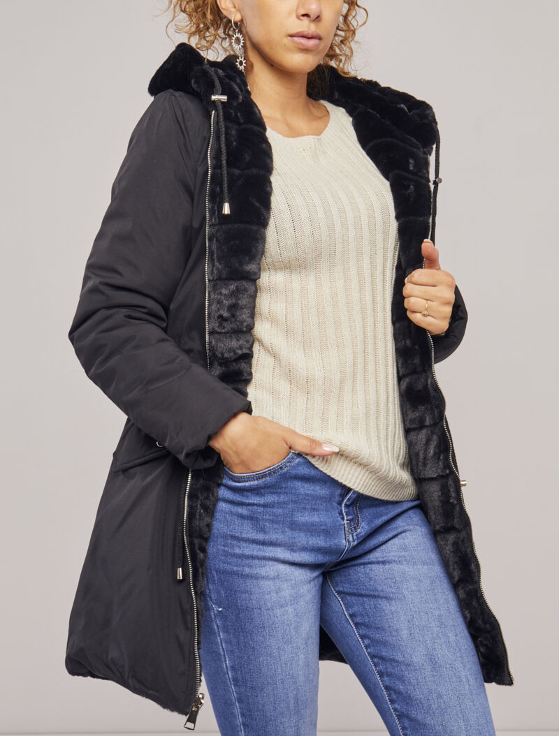 Manteau réversible à capuche - Noir - 4
