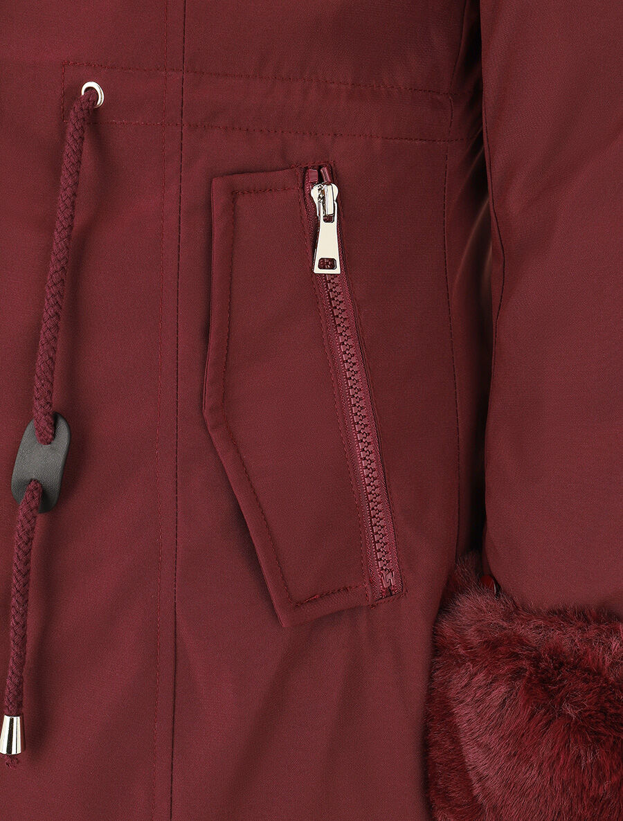 Parka uni à fourrure synthétique amovible - Prune - 3