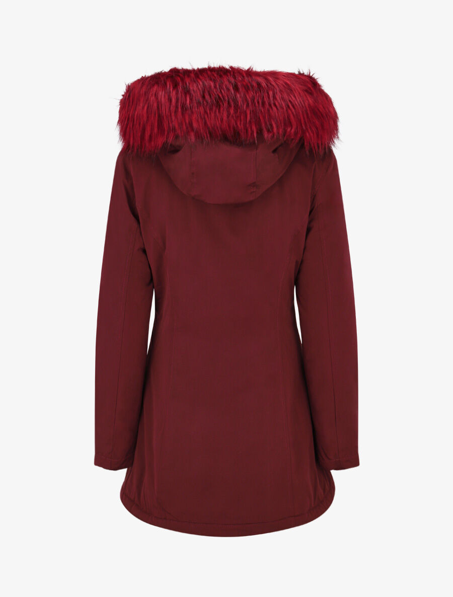 Parka longue à fourrure synthétique amovible - Bordeaux/rouge - 2