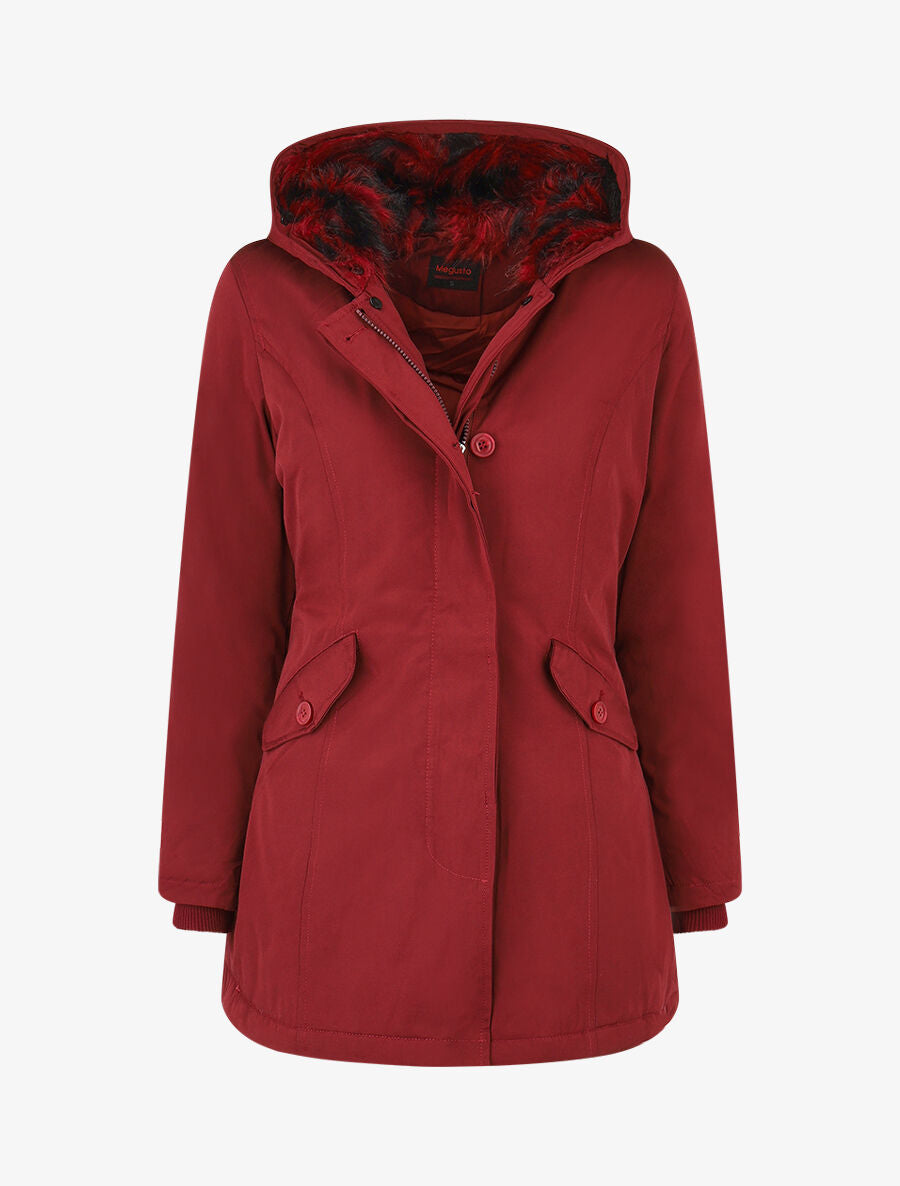 Parka longue à fourrure synthétique amovible - Bordeaux/rouge - 4