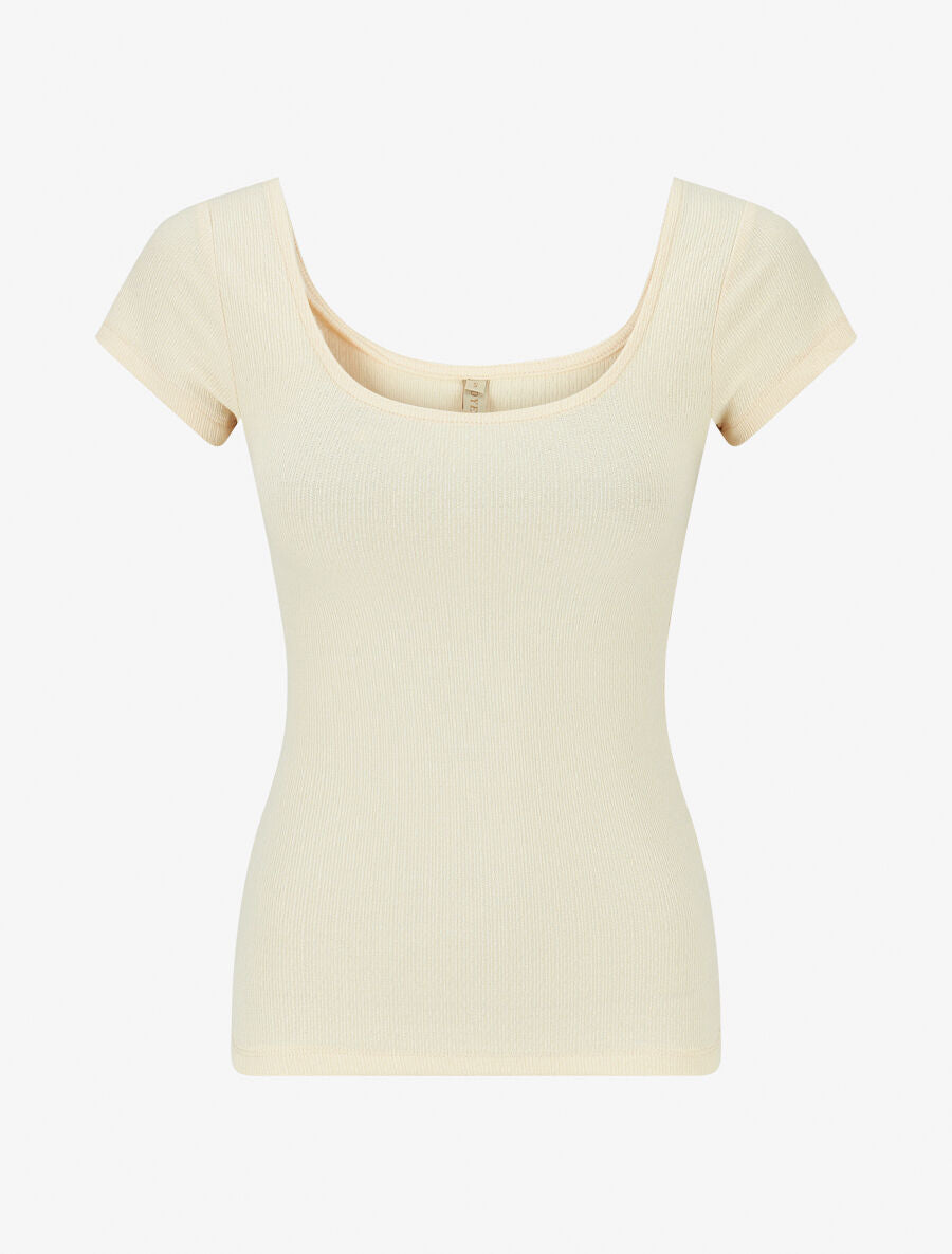Top uni à manches courtes - Beige - 4
