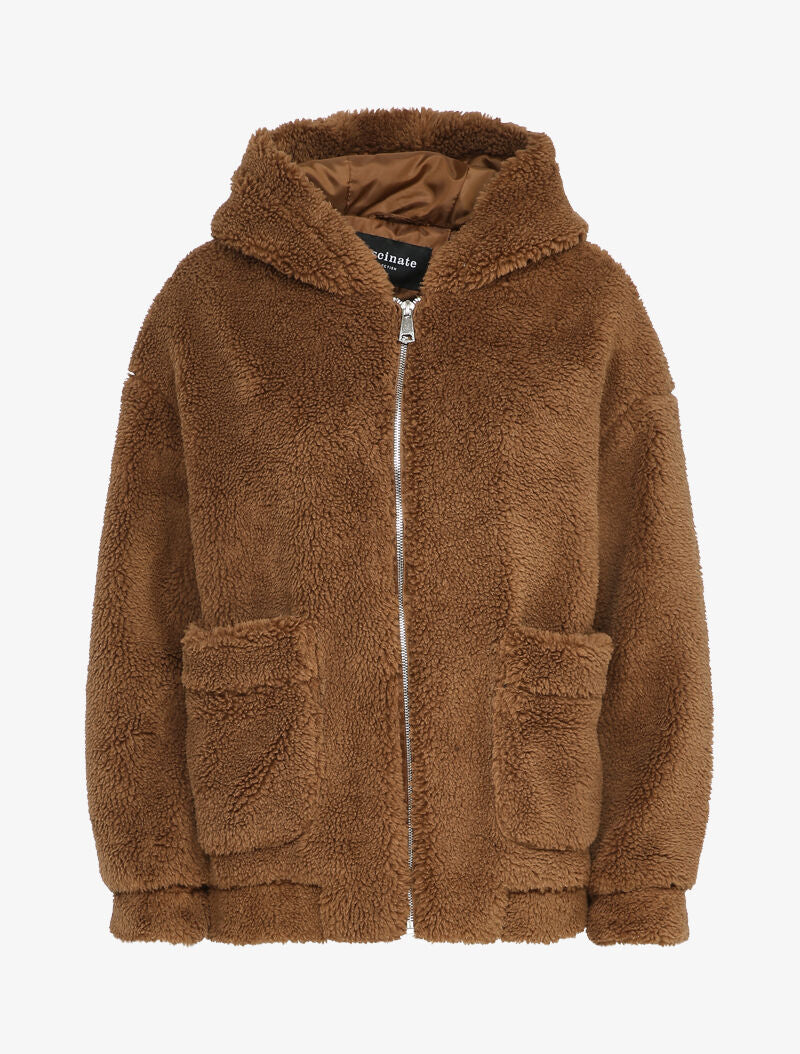 Manteau duveteux à capuche - Camel - 4