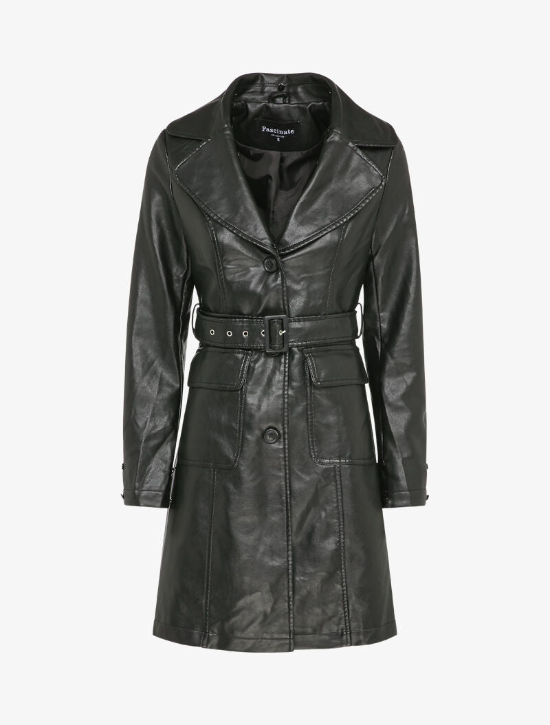 Manteau en simili à col et poignets en fausse fourrure - Noir - 3