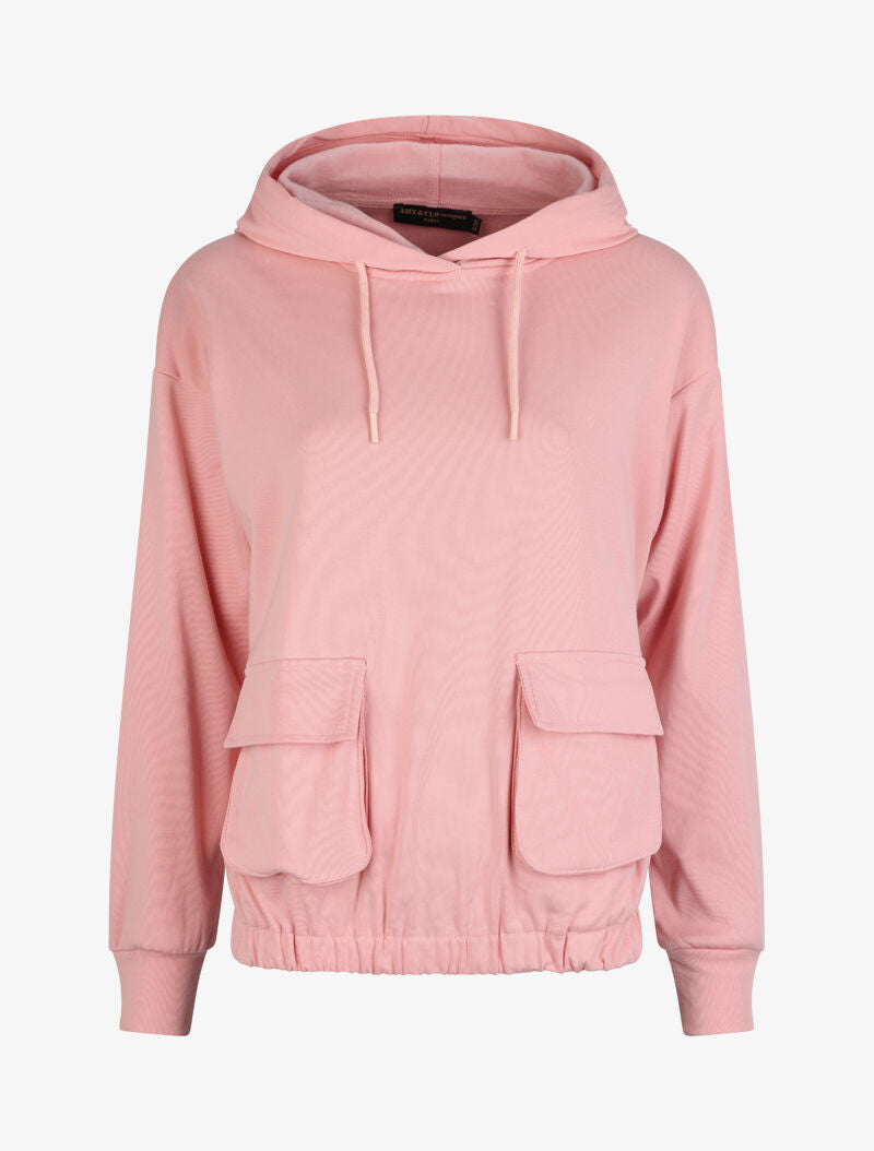 Sweat cargo à capuche - Rose - 1