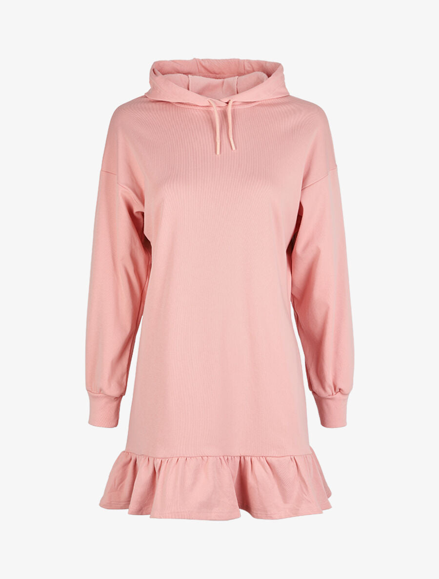 Robe sweat oversize volantée à capuche - Rose - 1