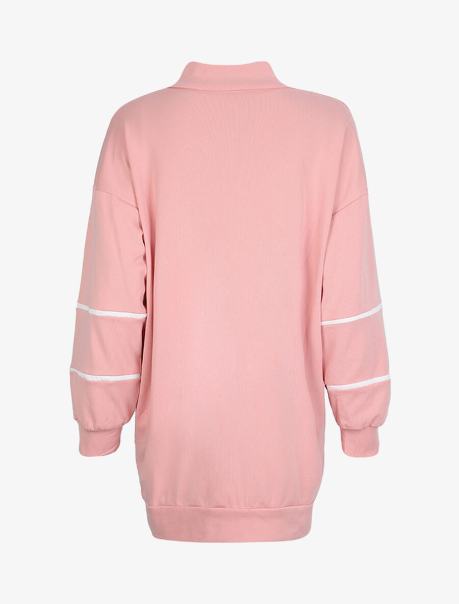 Robe sweat oversize à col zippé - Rose - 2