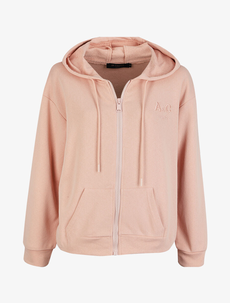 Sweat à capuche zippé - Rose - 1
