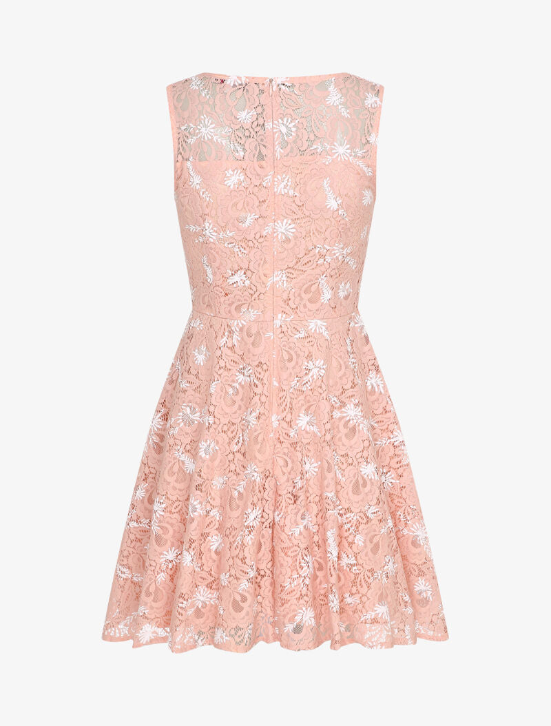 Robe patineuse sans manches en dentelle - Rose - 2