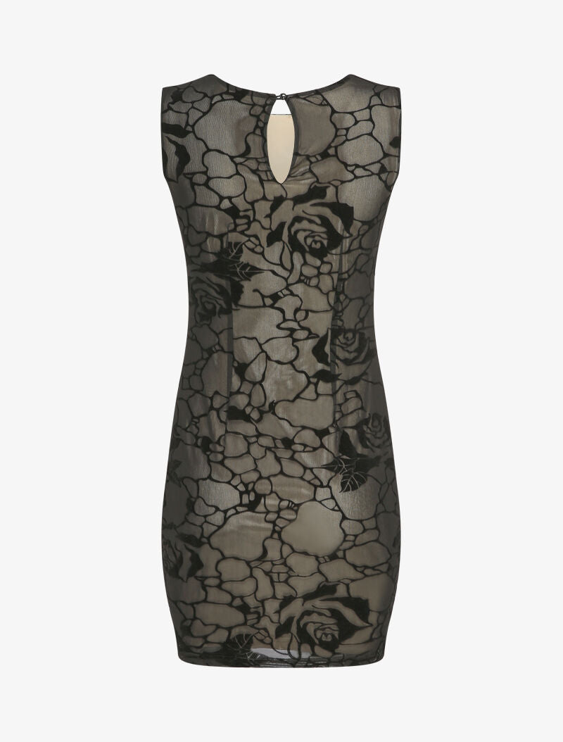 Robe moulante en velours dévoré à motif roses - Noir - 2
