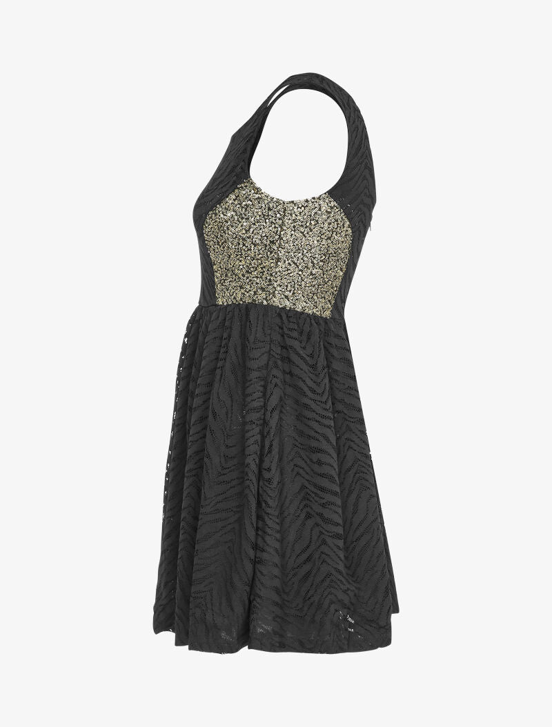 Robe en dentelle à détail sequins - Noir - 3
