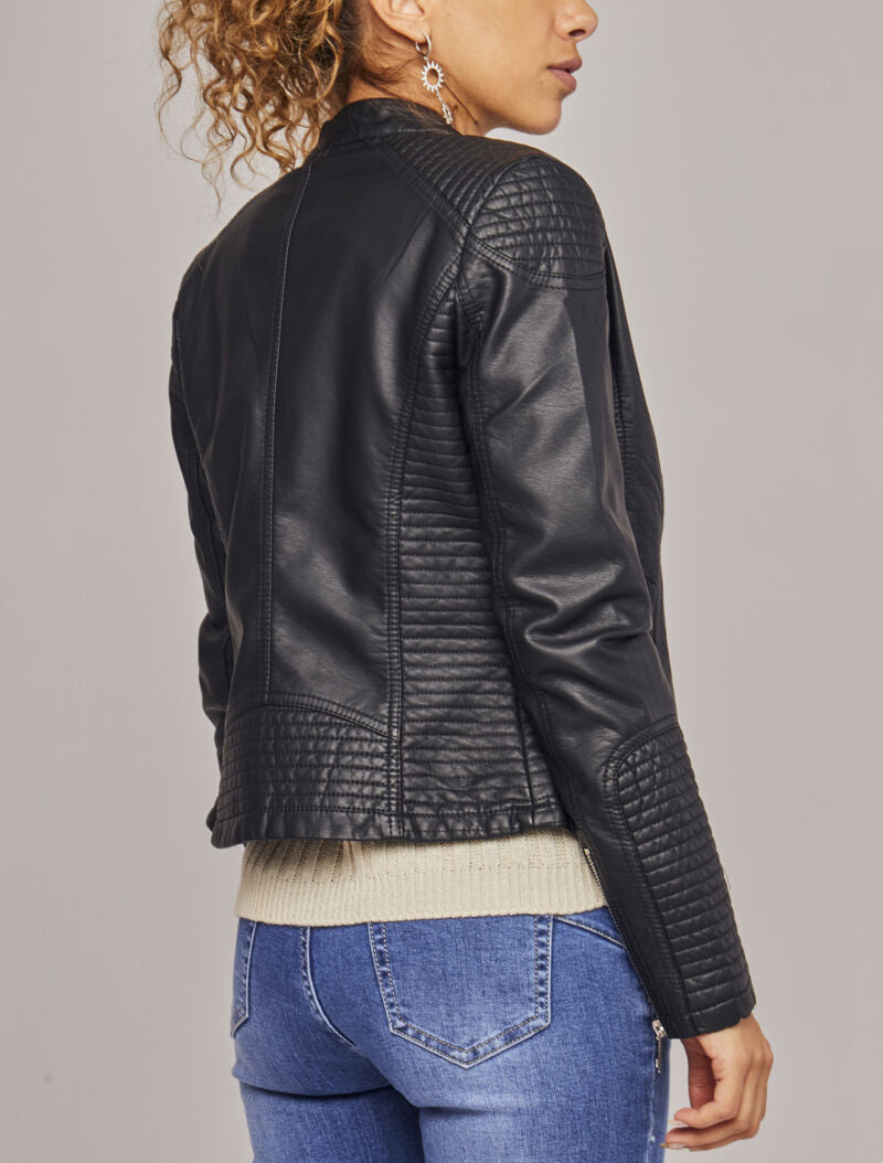 Veste matelassée en simili - Noir - 5