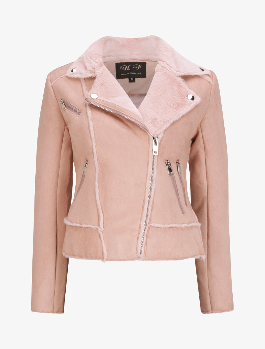 Veste fourrée à coutures contrastantes - Rose - 1