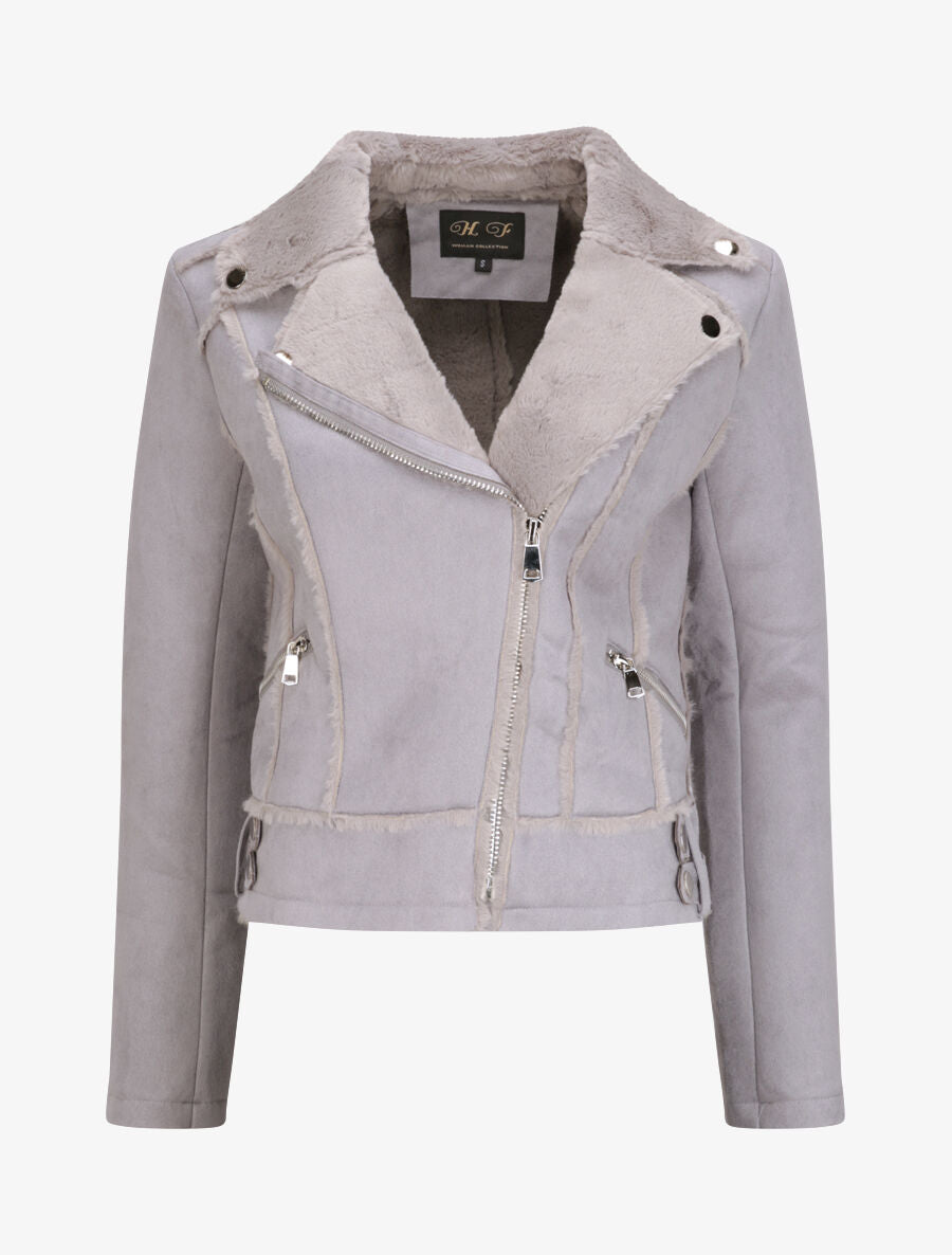 Veste fourrée à sangles - Gris - 4