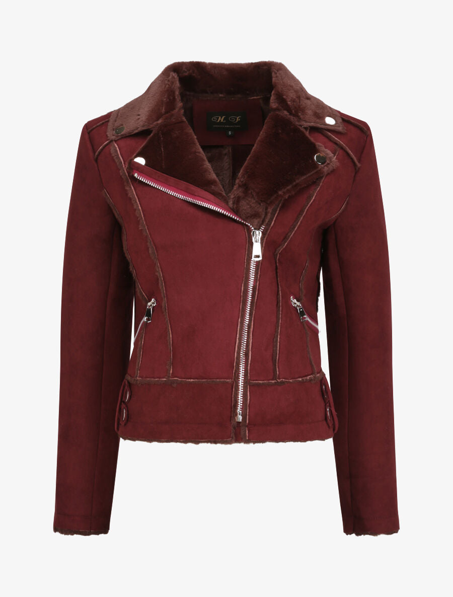 Veste fourrée à sangles - Lie de vin - 1