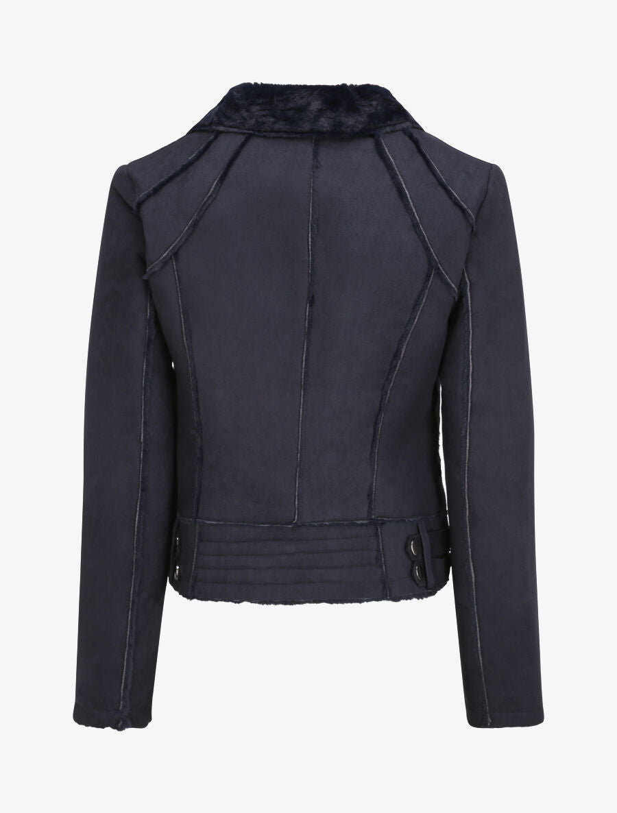 Veste fourrée à sangles - Marine - 2