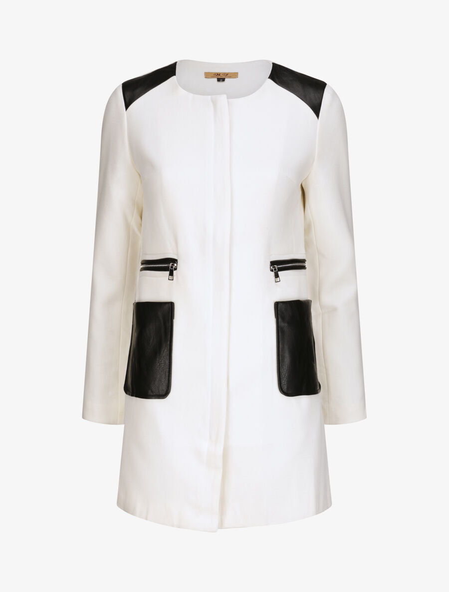 Manteau droit à poches plaquées en simili - Blanc - 1