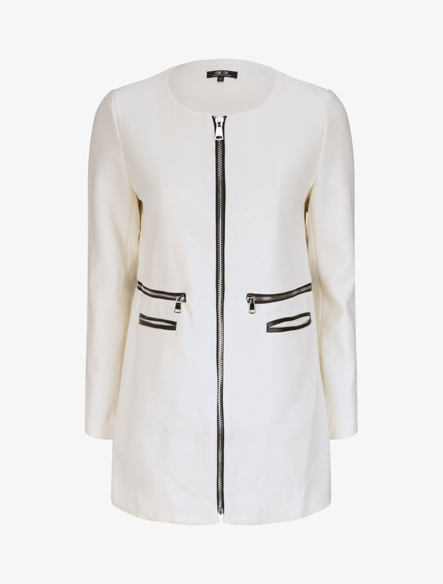 Manteau droit à poches décoratives - Écru - 1