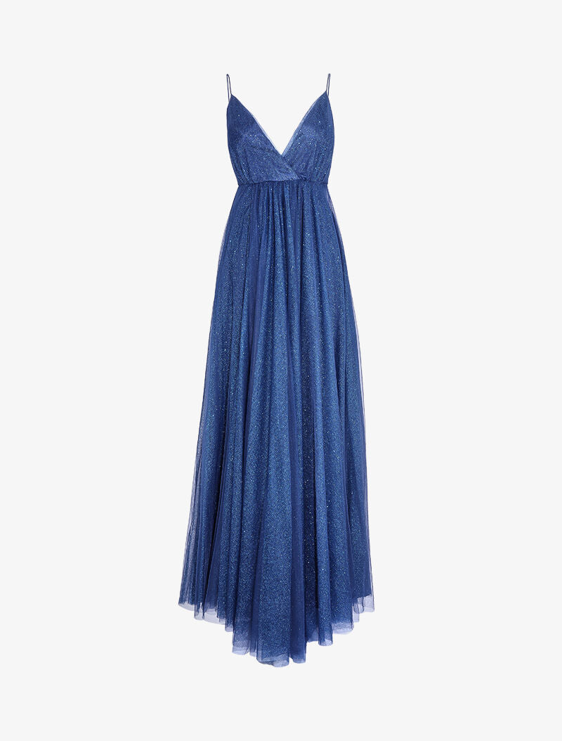 Robe de soirée évasée à paillettes - Marine - 1