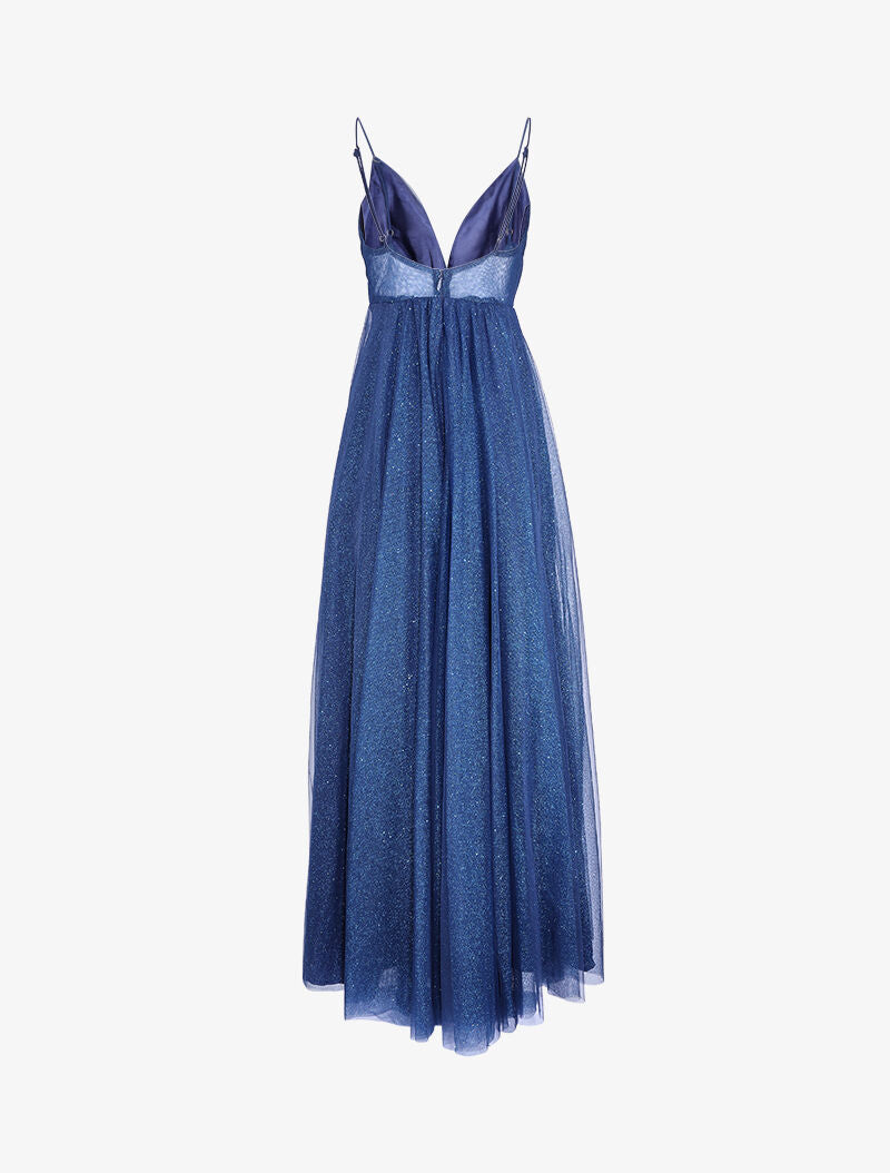 Robe de soirée évasée à paillettes - Marine - 2
