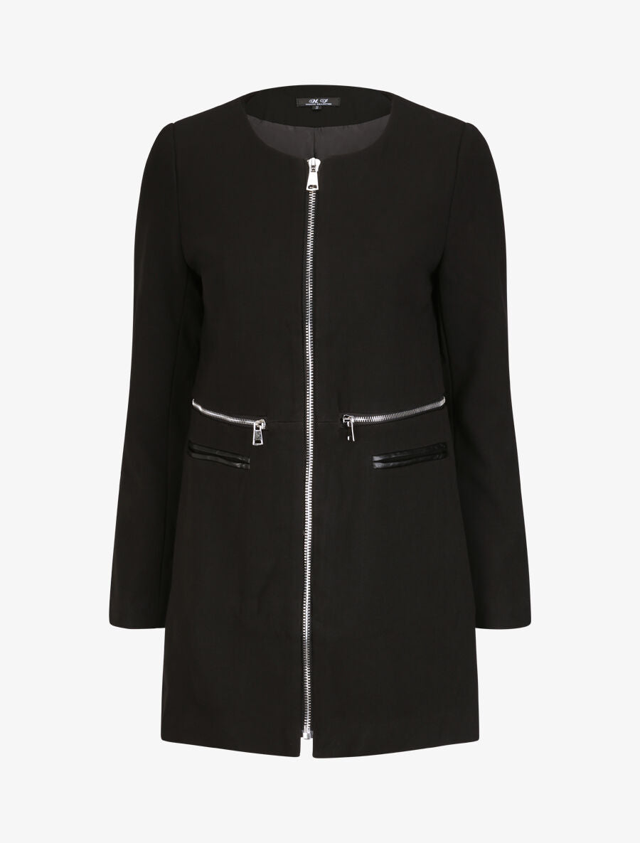Manteau droit à poches décoratives - Noir - 4