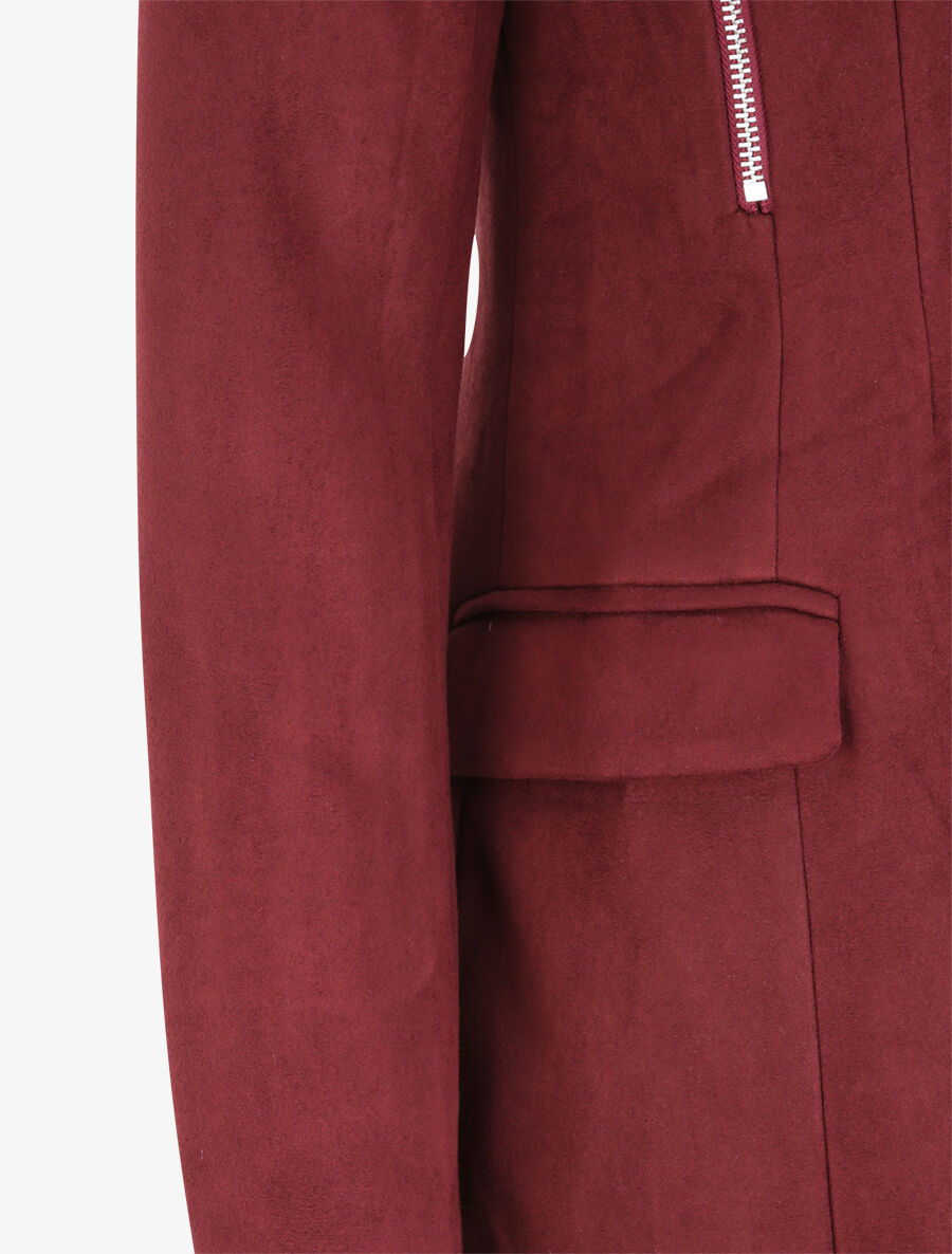 Manteau à col cranté et intérieur fourré - Lie de vin - 3