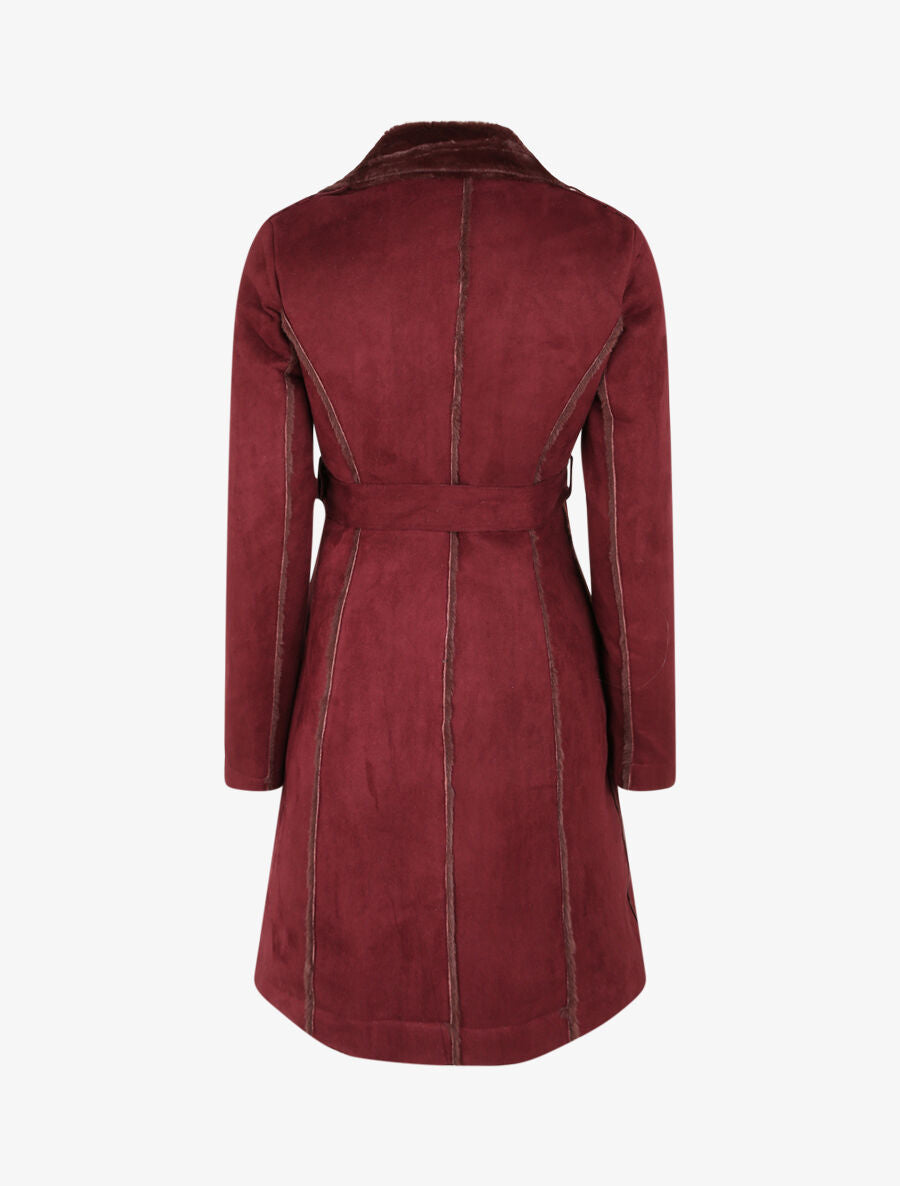 Manteau fourré en suédine - Prune - 2