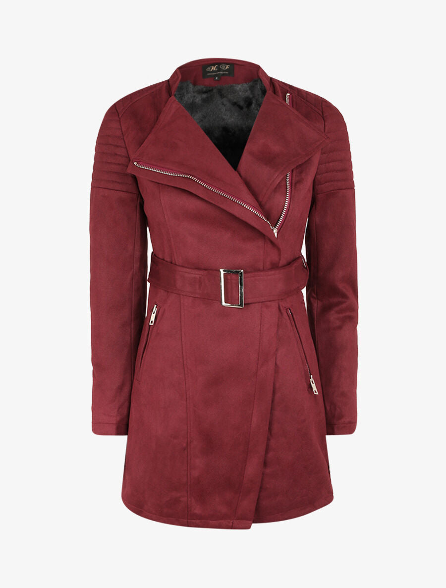 Veste fourrée en suédine style perfecto - Prune - 1