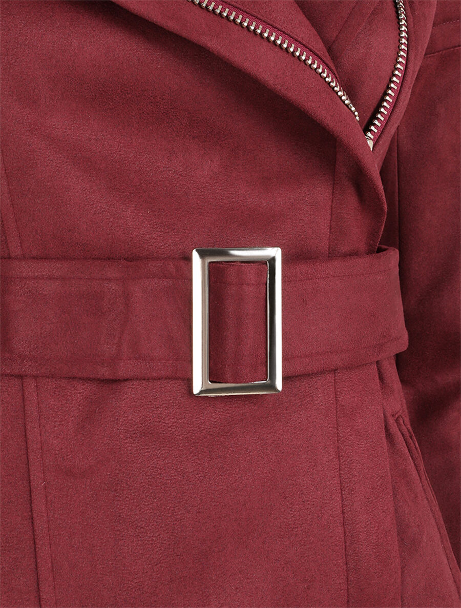 Veste fourrée en suédine style perfecto - Prune - 3
