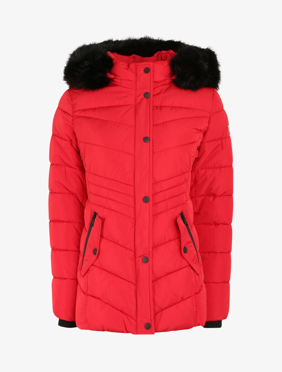Doudoune fourrée à coutures en V - Rouge - 1