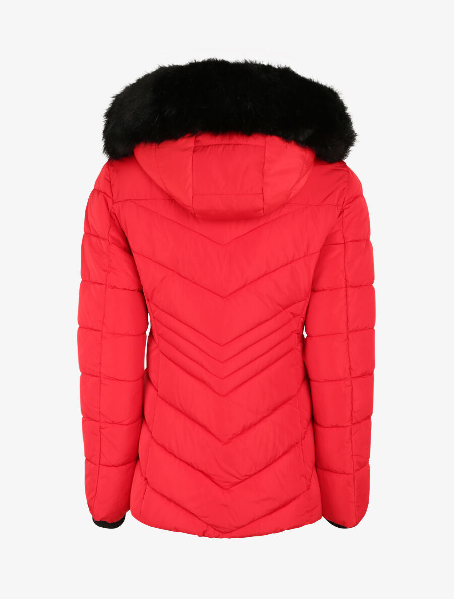 Doudoune fourrée à coutures en V - Rouge - 2