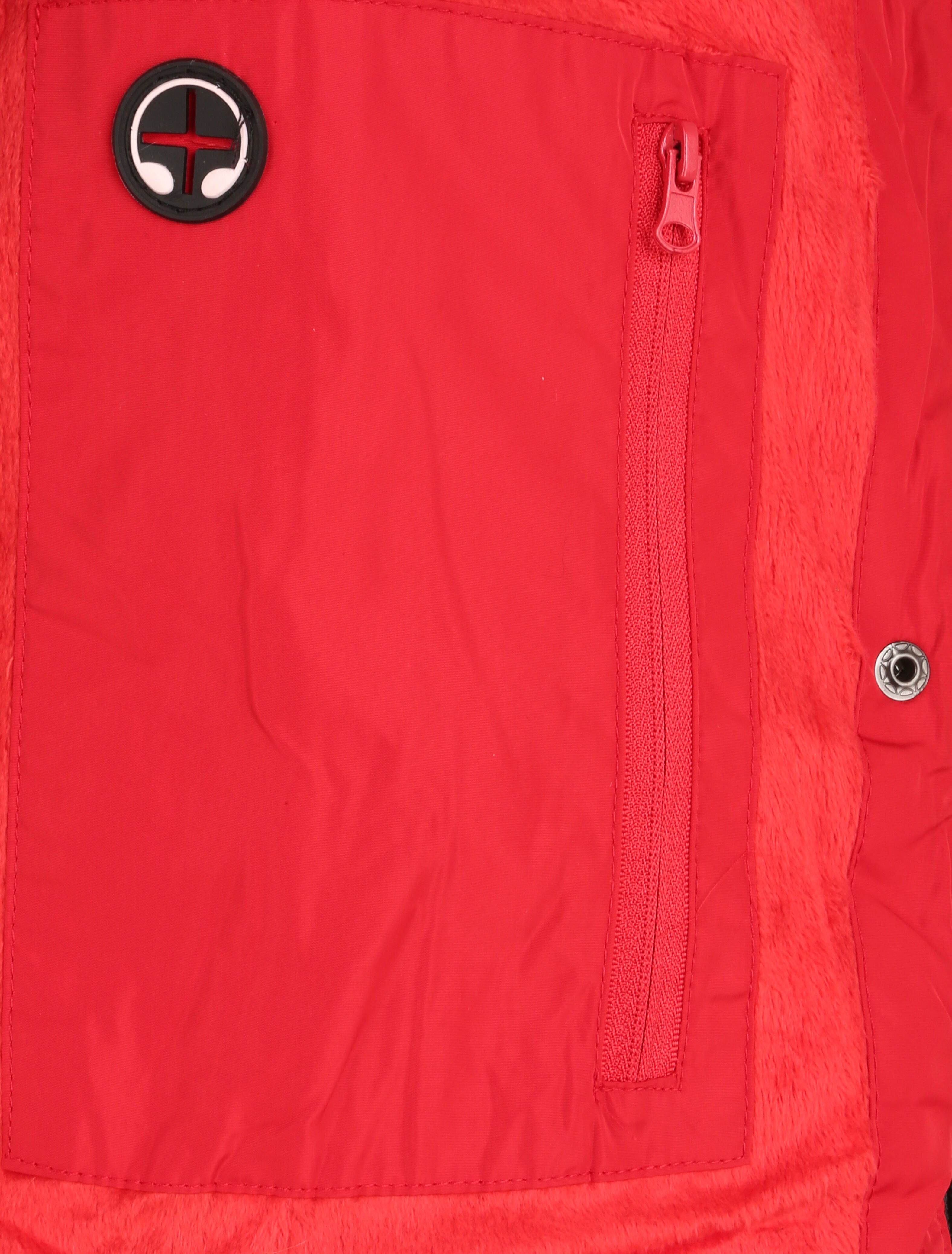 Doudoune fourrée à coutures en V - Rouge - 3