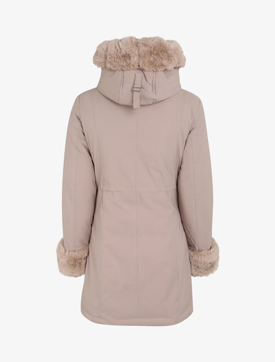 Parka mi-longue à détail fausse fourrure - Taupe - 2