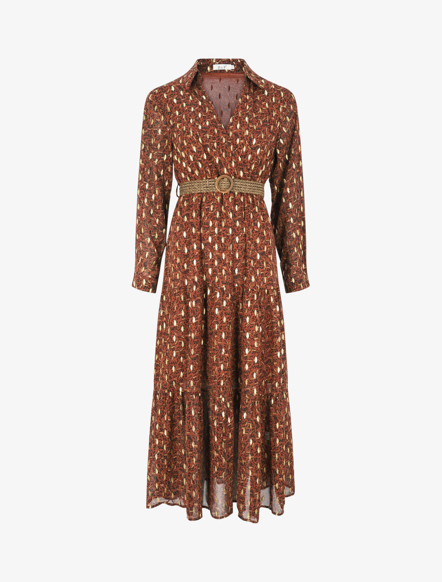 Robe longue à imprimé tacheté irisé - Rouille - 1