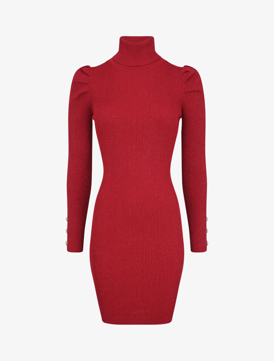 Robe pull irisée à col roulé - Rouge - 5