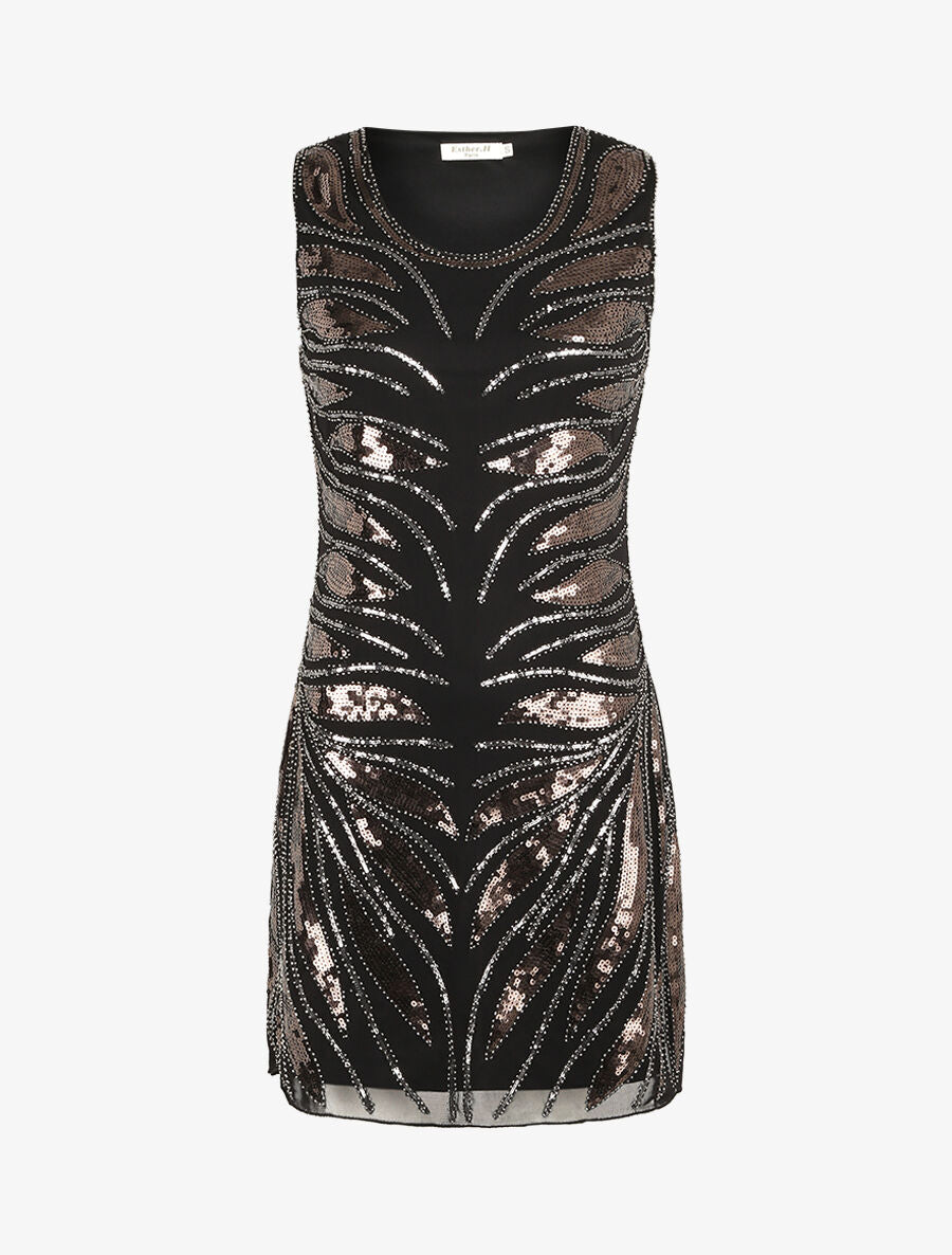 Robe à sequins style plumes - Noir - 4