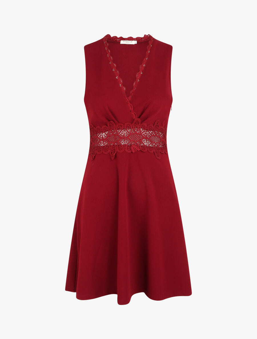 Robe à taille en crochet ajouré - Bordeaux - 4