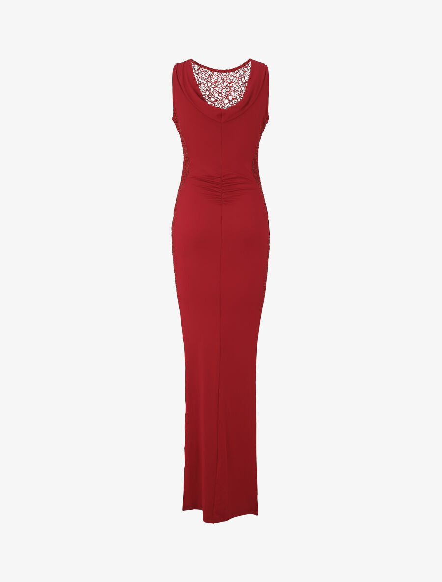 Robe longue à détail crochet et sequins - Bordeaux - 2