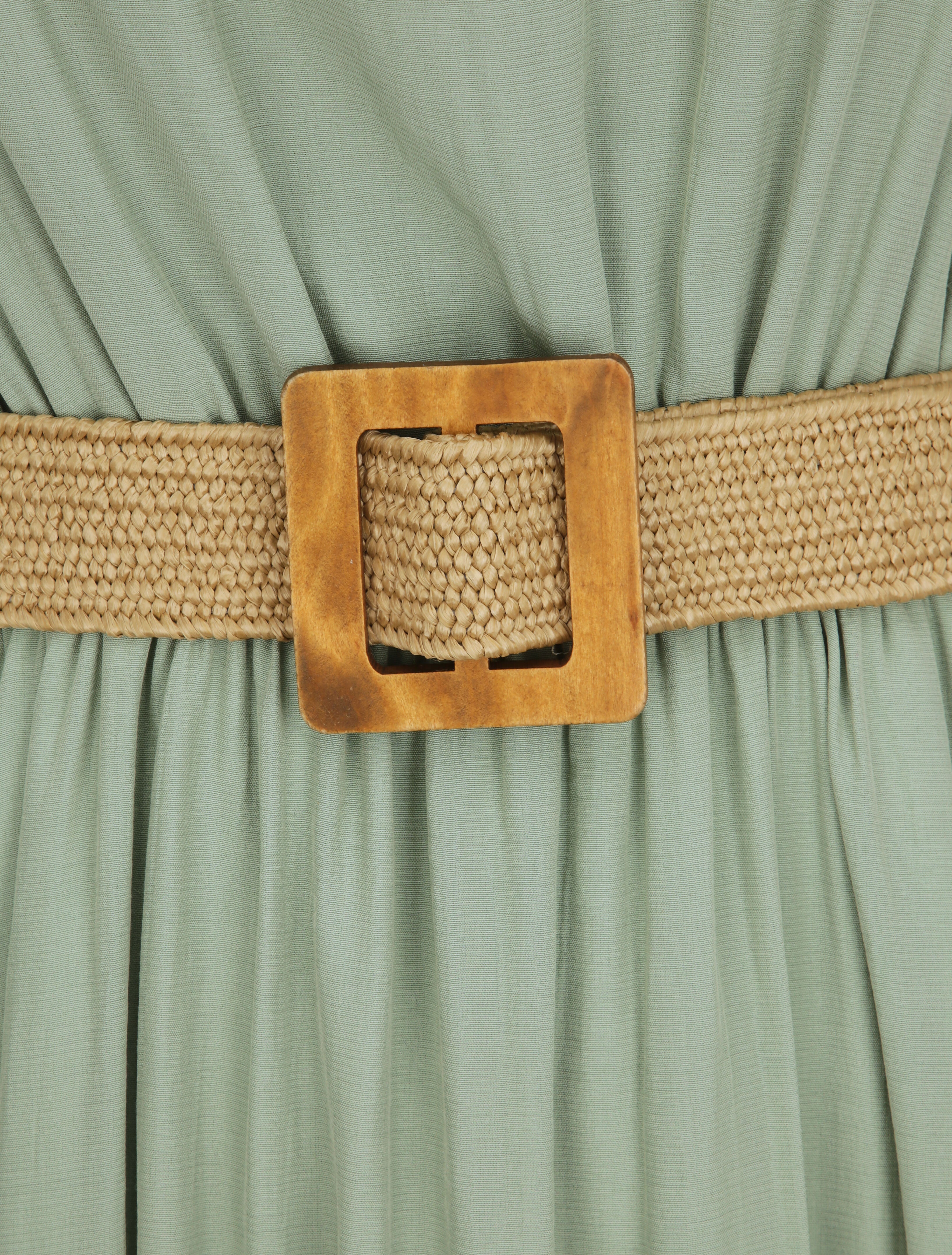 Robe longue unie à bretelles fines - Vert olive - 3