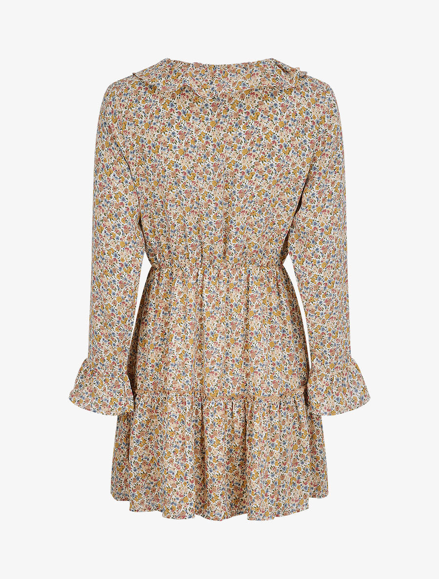 Robe courte patineuse à volants imprimé fleurs printanières - Beige - 2