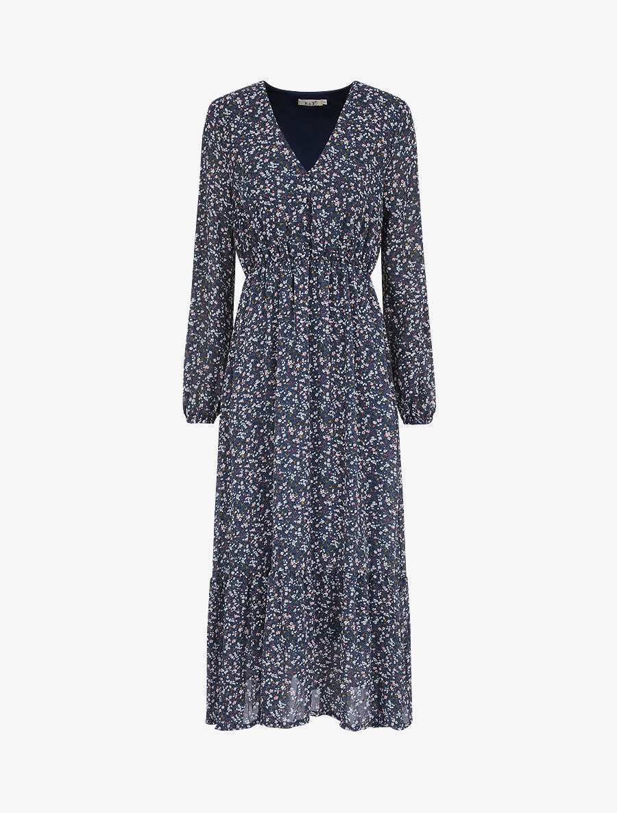 Robe longues empire imprimé fleurs des champs - Bleu - 1