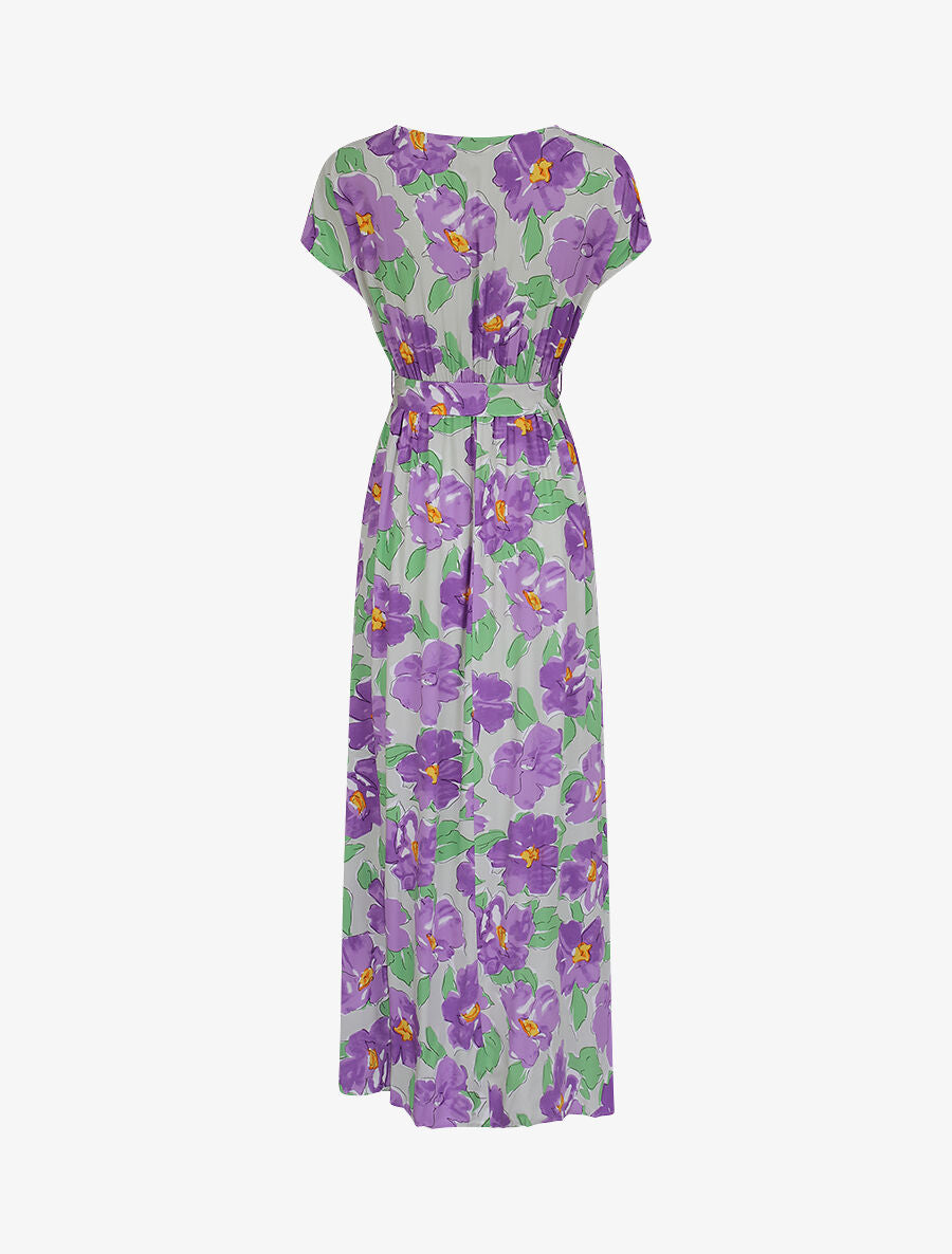 Robe longue empire à manches courtes et imprimé floral - Lilas - 2