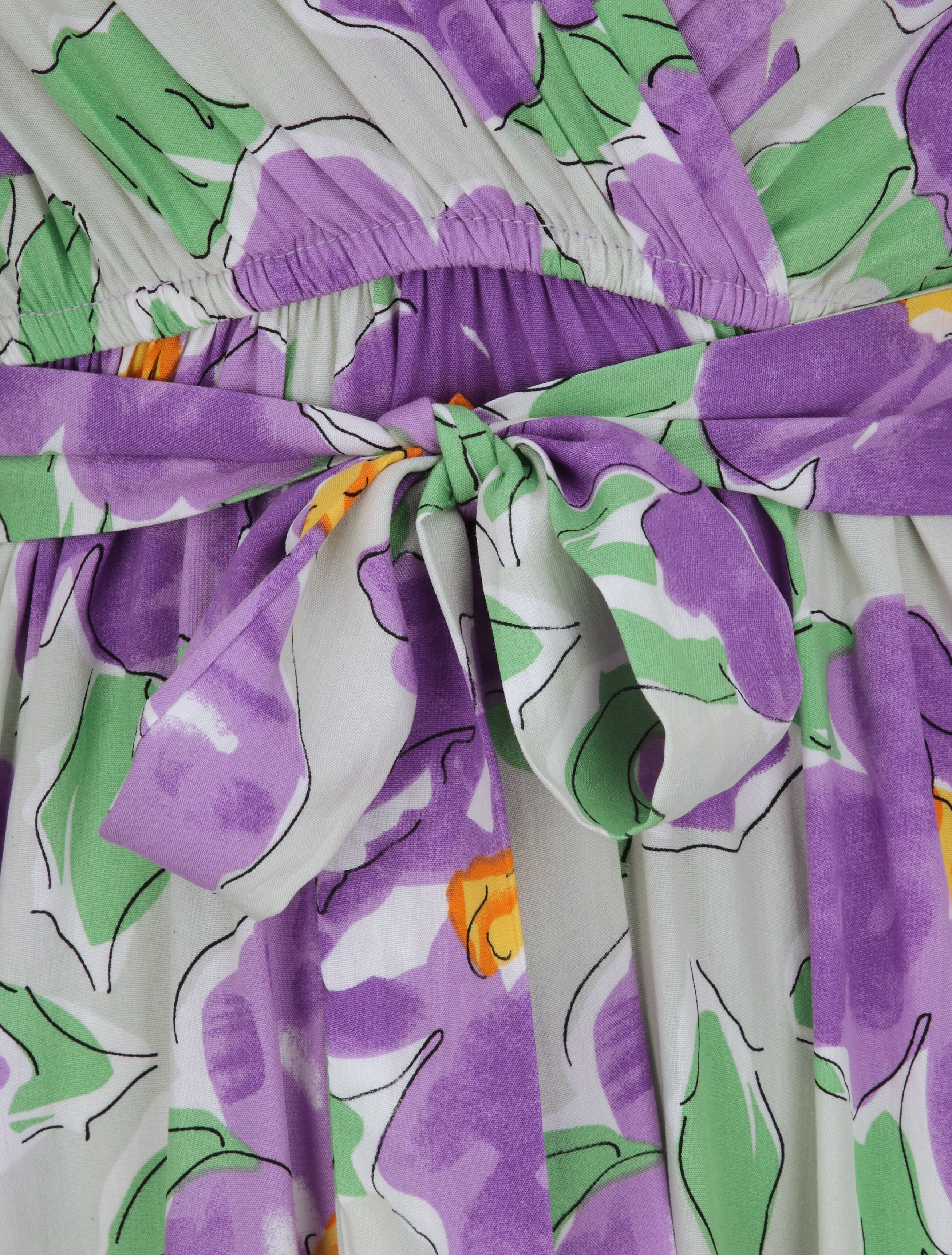 Robe longue empire à manches courtes et imprimé floral - Lilas - 3