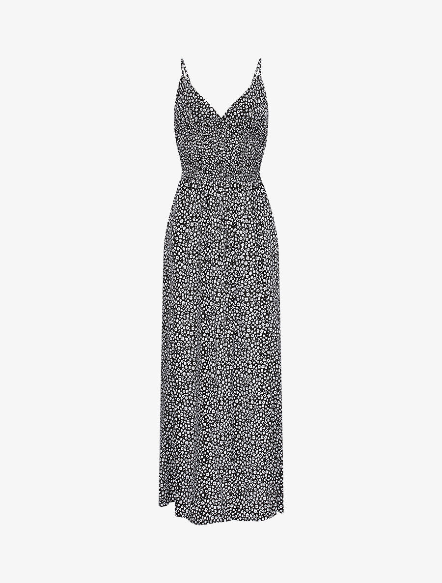 Robe longue empire imprimé marguerites - Noir - 2