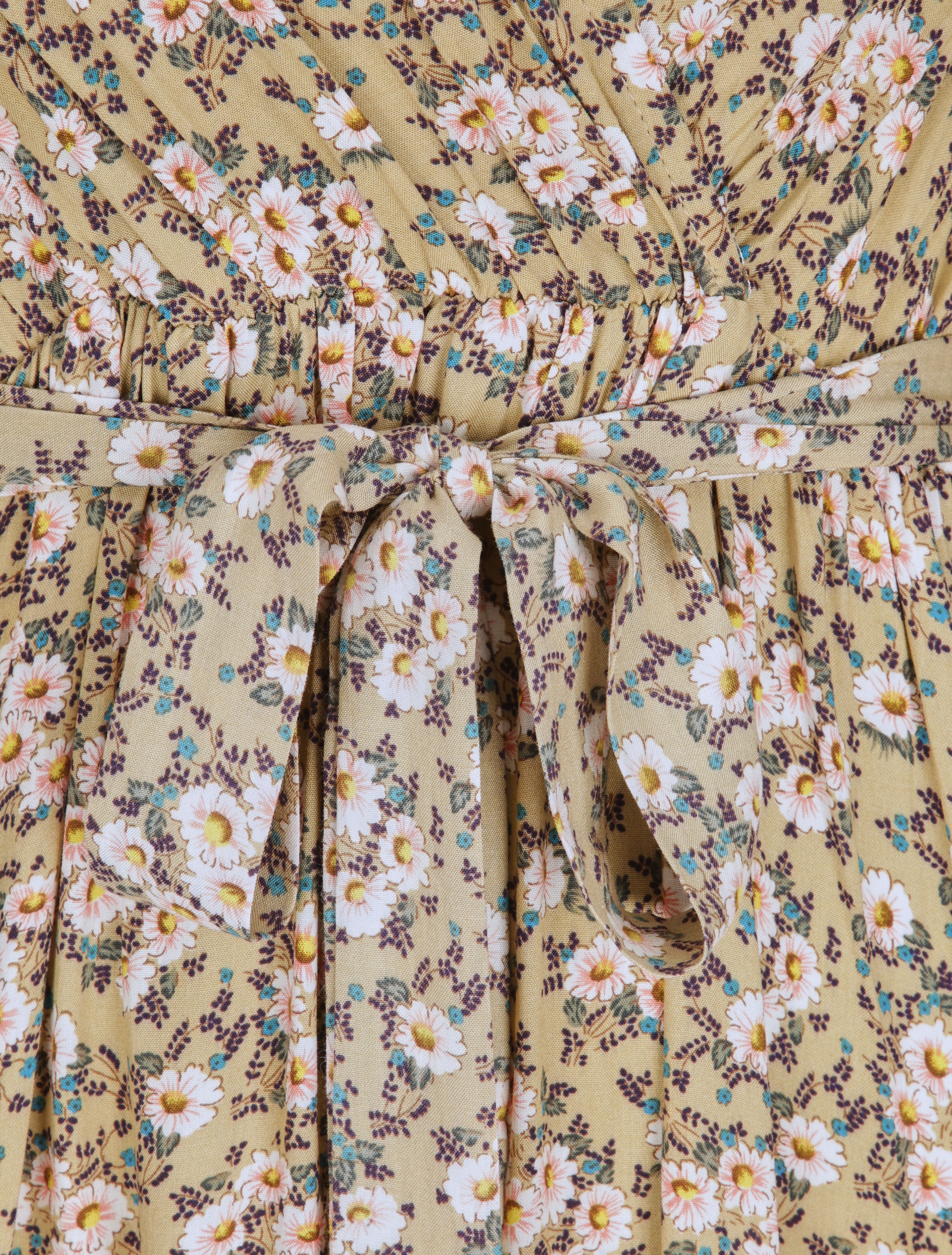 Robe longue empire imprimé pâquerettes - Beige - 3